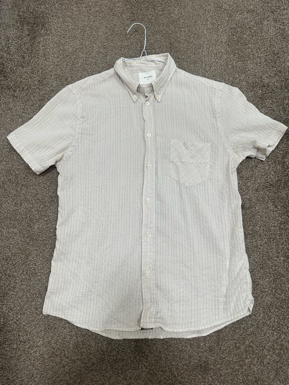 Billy Reid Men’s Standard Fit Short Sleeve Camp Collar Shirt, Cream, Oatmeal